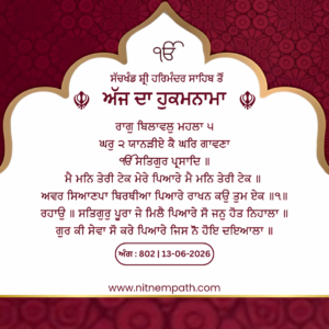 Hukamnama Sri Darbar Sahib, Amritsar, Date 13-06-2026 Ang 802